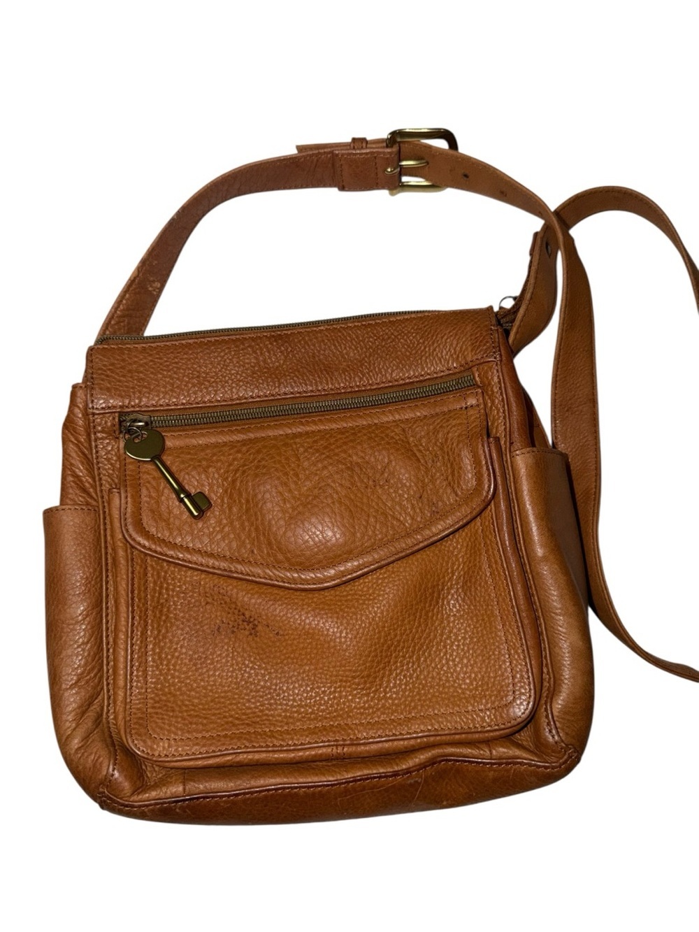 Fossil Vintage Cognac Leather Crossbody Shoulder Bag
